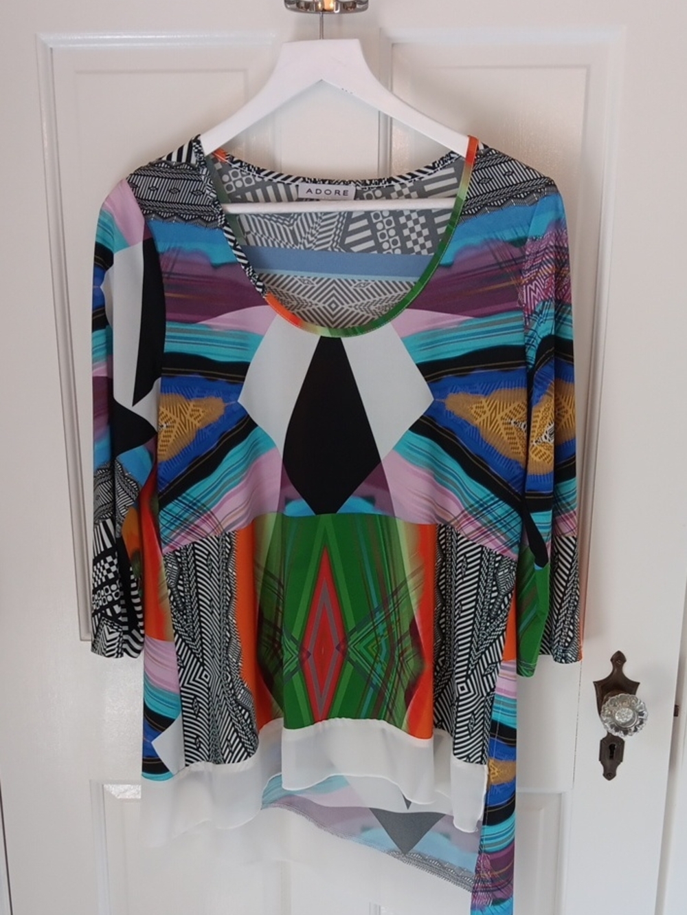 Adore Multicolor Abstract Geometric Hi-Low Bold Colorblock Tunic Blouse Size M